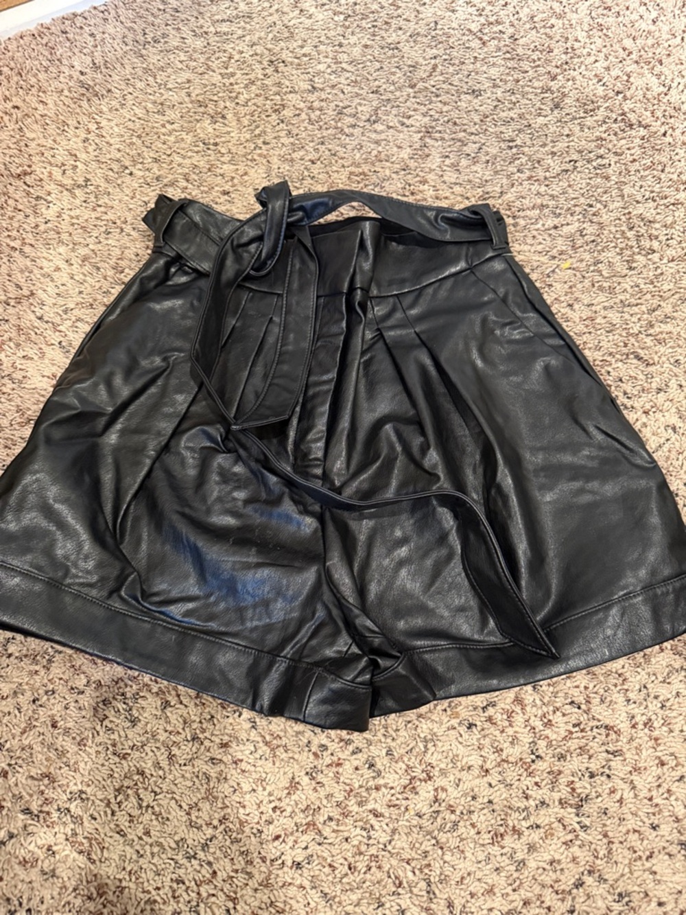 Express Black Faux Leather High-Waist Paperbag Shorts
